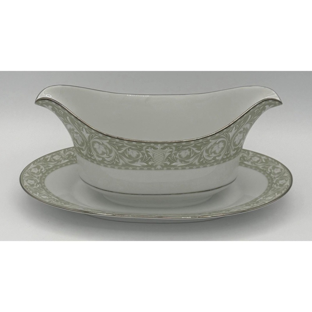 Sango Buckingham Gravy Boat Platter 3680 Japan White and Green Floral EUC